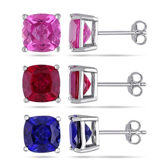 8.0mm Cushion-Cut Lab-Created Ruby and Blue and Pink Lab-Created