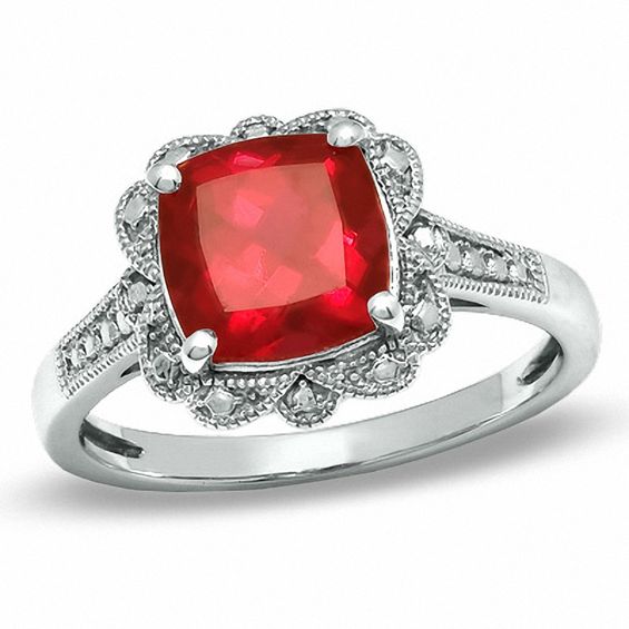8.0mm Cushion-Cut Lab-Created Ruby Vintage-Style Ring in Sterling