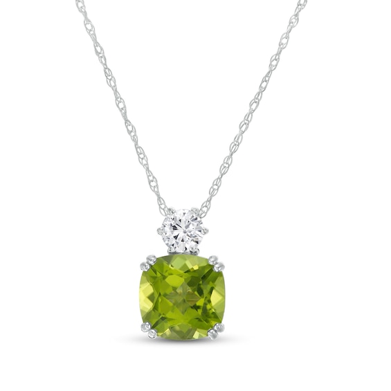 8.0mm Cushion-Cut Peridot and White Lab-Created Sapphire Accent