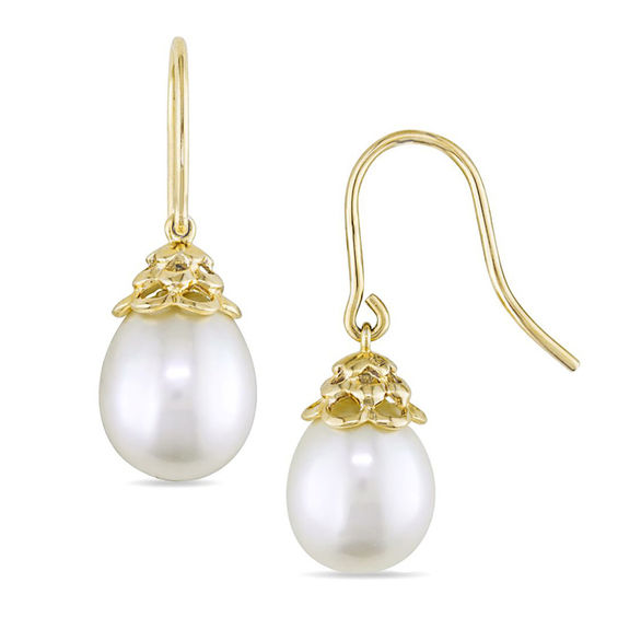 9.0 - 10.0mm Baroque Cultured Freshwater Pearl Drop Earrings in 14K