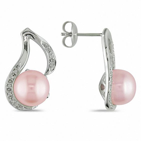 9.0 - 9.5mm Dyed Pink Cultured Freshwater Pearl and 0.06 CT. T.w.