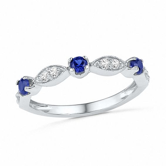 Alternating Blue Lab-Created Sapphire and White Lab-Created Sapphire