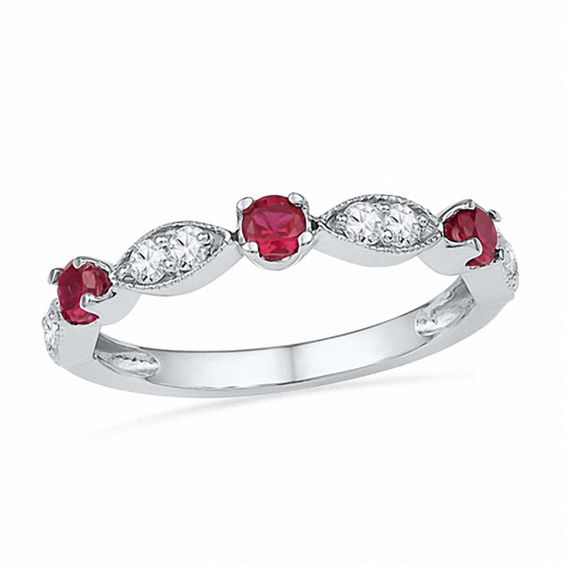 Alternating Lab-Created Ruby and White Lab-Created Sapphire Duo with