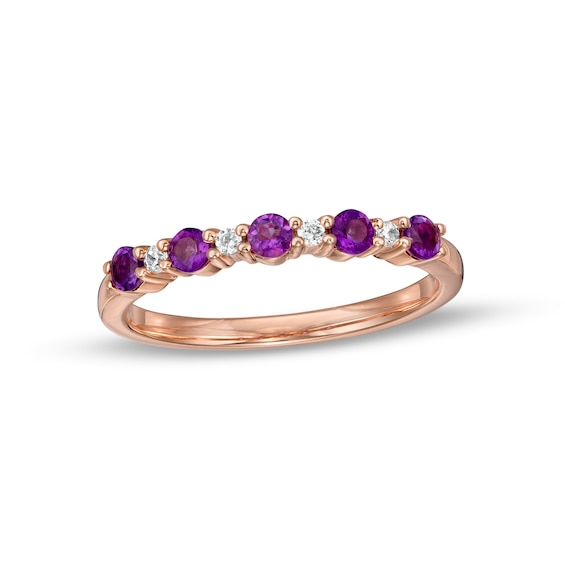 Amethyst and 0.05 CT. T.w. Diamond Alternating Five Stone Stackable