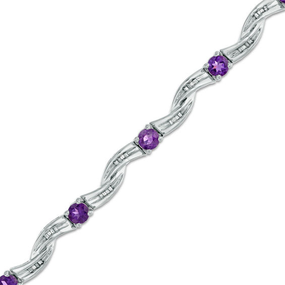 Amethyst and Diamond Accent Twist Bracelet in Sterling Silver - 7.25"