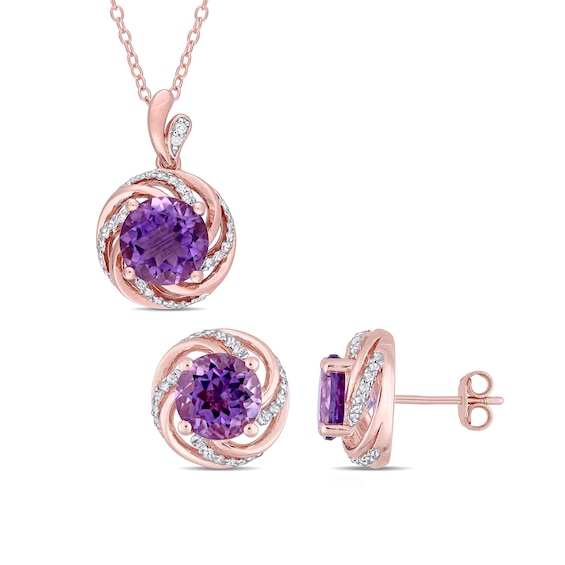 Amethyst, White Topaz, and Diamond Accent Frame Pendant and Stud