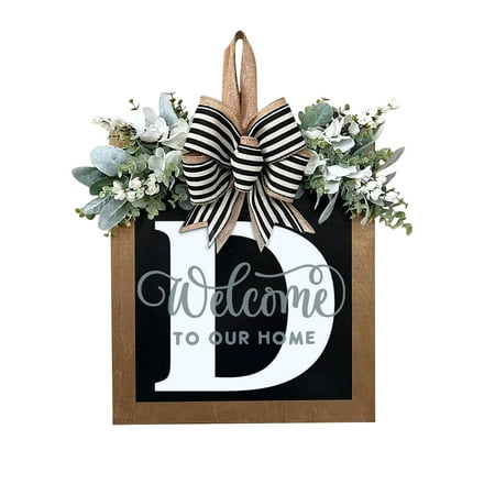 amousa New Surname Year Round Front Door Wreath Front Door Welcome Sign 26 Letter Wreath With Eucalyptus- Wreath And Bow