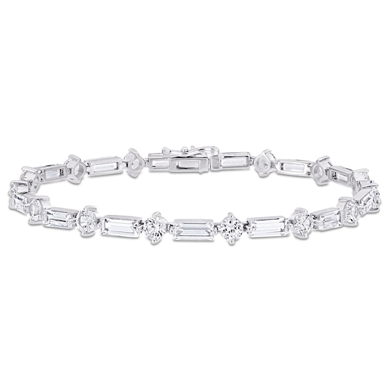 Baguette and Round White Lab-Created Sapphire Alternating Bracelet in