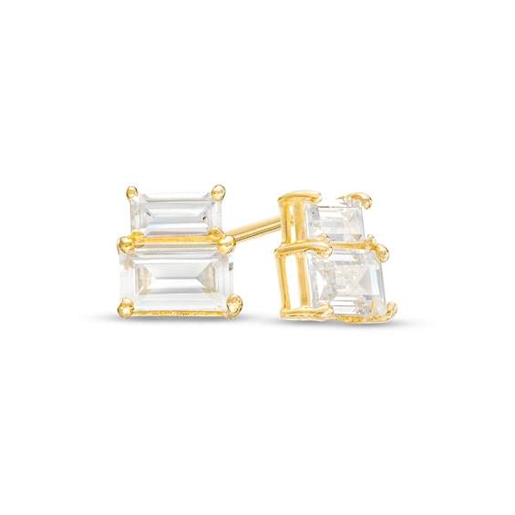 Baguette Cubic Zirconia Stacked Stud Earrings in 14K Gold