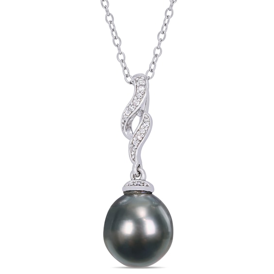Baroque Black Cultured Tahitian Pearl and Diamond Accent Cascading