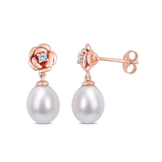 Baroque Cultured Freshwater Pearl and Lab-Created White Sapphire Rose