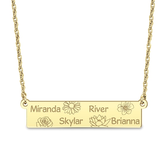 Birth Flower Engravable Bar Necklace (1-5 Lines and Flowers)