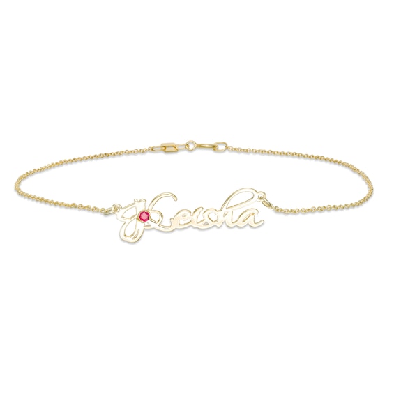 Birthstone and Script Name Anklet (1 Stone and Line)