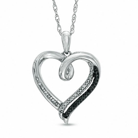 Black and White Diamond Accent Heart Pendant in Sterling Silver