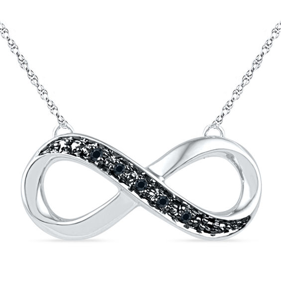 Black Diamond Accent Sideways Infinity Necklace in Sterling Silver -