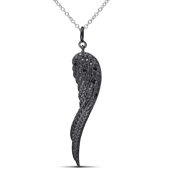 Black Diamond Accent Wing Pendant in Sterling Silver