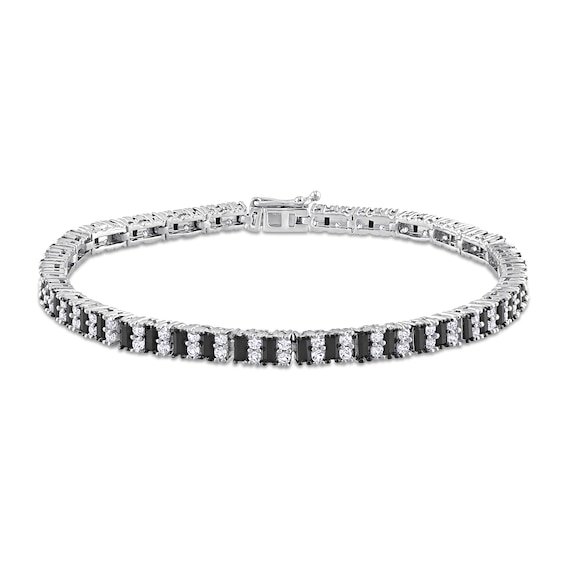 Black Spinel and White Lab-Created Sapphire Bracelet in Sterling