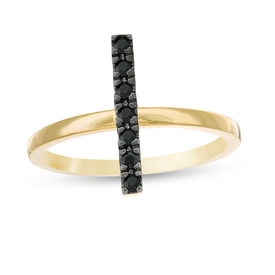 Black Spinel Stick Ring in Sterling Silver with 14K Gold Plate