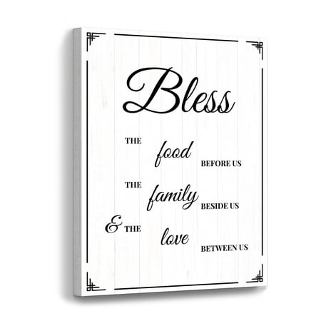 Bless The Food Before EC36 Us Kitchen Wall Decor Framed Canvas Wall Art with Wood Background Farmhouse Wall Decor for Home Kitchen Dining Room Living Room (11.8x15.7 inch White)