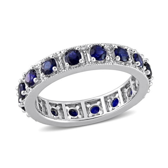 Blue Lab-Created Sapphire Vintage-Style Eternity Band in Sterling