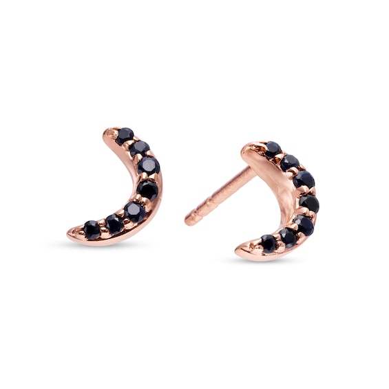 Blue Sapphire Six Stone Crescent Moon Stud Earrings in 10K Rose Gold