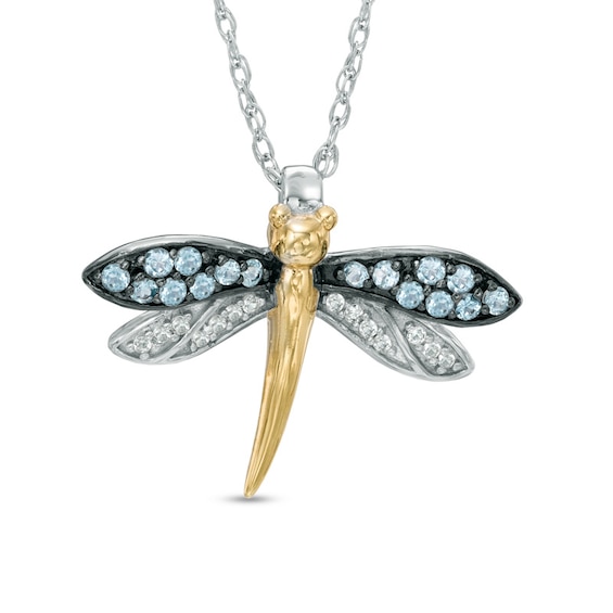 Blue Topaz and Lab-Created White Sapphire Dragonfly Pendant in