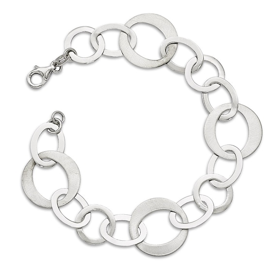 Brushed Flat Circular Link Bracelet in Sterling Silver - 8.0"