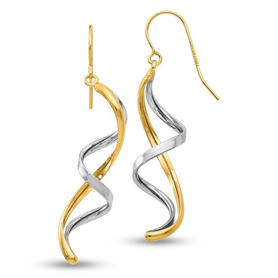 Cascading Double Ribbon Drop Earrings in 14K Two-Tone Gold