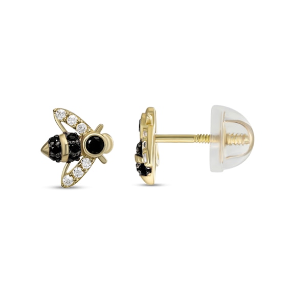 Child's Black and White Cubic Zirconia Bumble Bee Stud Earrings in 14K