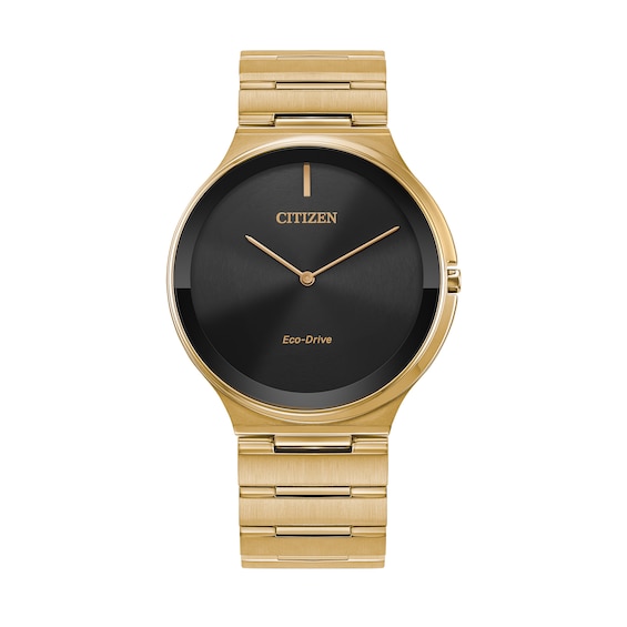 Citizen Eco-DriveÂ® Stiletto Gold-Tone Watch with Black Dial (Model: