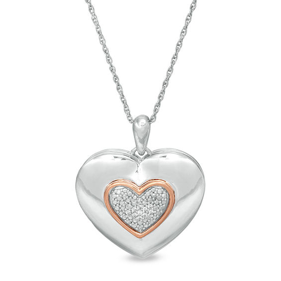 Composite Diamond Accent Heart Locket in Sterling Silver and 10K Rose