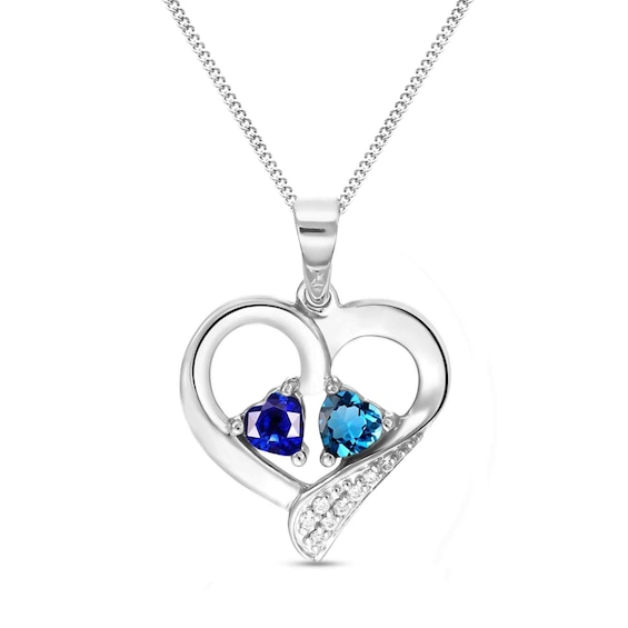 Couple's Gemstone and Diamond Accent Heart Pendant (2 Stones and