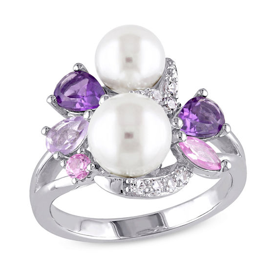 Cultured Freshwater Pearl, Amethyst and Lab-Created Pink and White