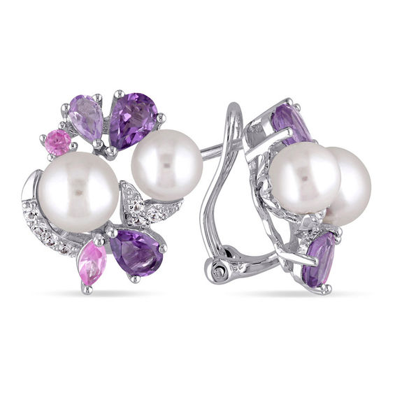 Cultured Freshwater Pearl, Amethyst and Lab-Created Pink and White