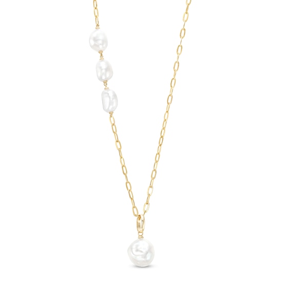 Cultured Freshwater Pearl Offset Paper Clip Chain Necklace in 10K Gold