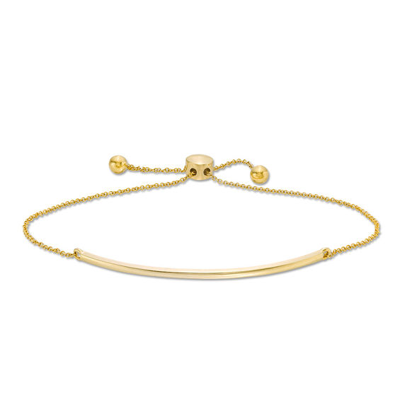 Curved Bar Bolo Bracelet in 10K Gold - 9.5"