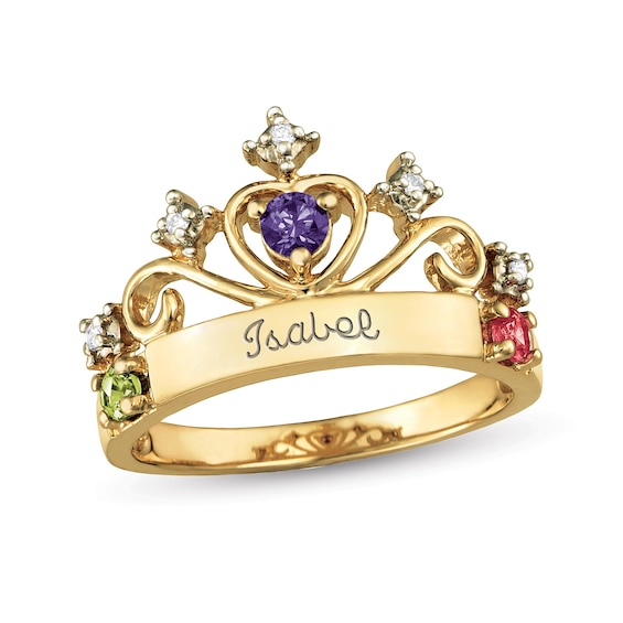 Daughter's Birthstone Crown Ring by ArtCarved (3 Stones and 1 Line)