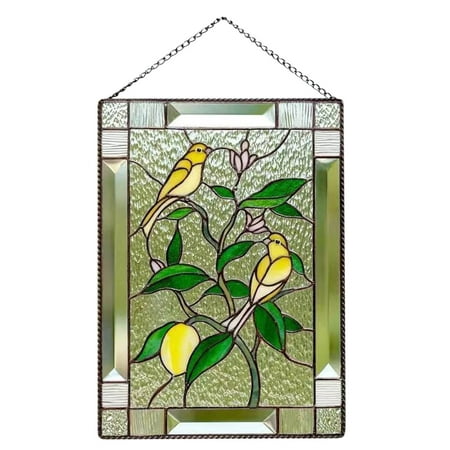 Dengmore Glass Window Hanging Panels Cute Bird On A Wire Stained Window Hanging Suncatchers Bird Stained Pendant For Windows Panels Hangings Acrylic Catcher Ornament For Wall Home Garden