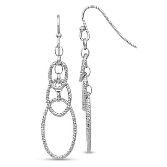 Diamond-Cut Layered Oval Drop Earrings in Sterling Silver