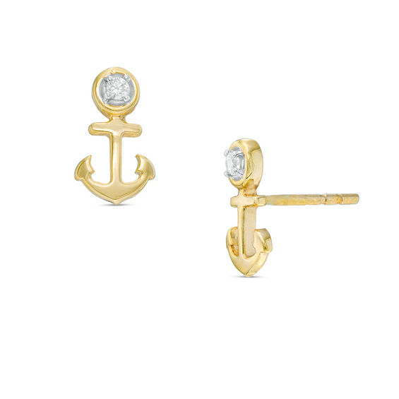 Diamond Accent Anchor Stud Earrings in 10K Gold