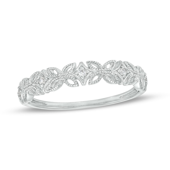 Diamond Accent Art Deco Floral Pattern Vintage-Style Wedding Band in