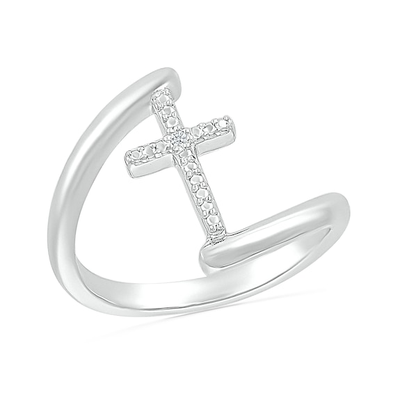 Diamond Accent Cross Bypass Open Shank Ring in Sterling Silver