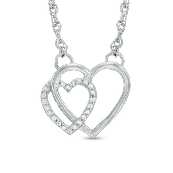 Diamond Accent Double Heart Necklace in Sterling Silver