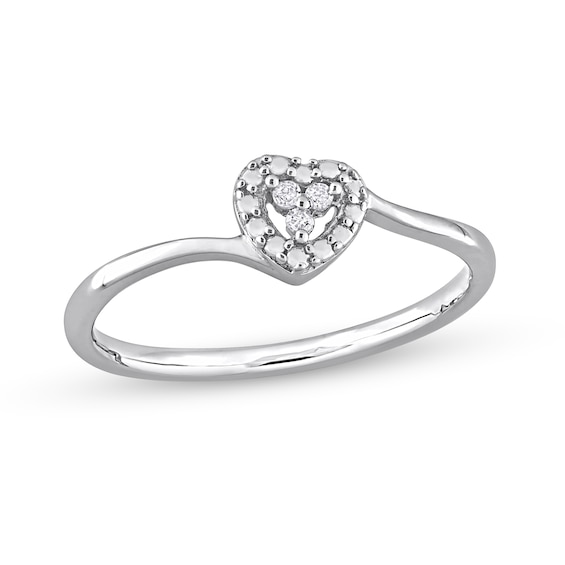 Diamond Accent Heart Frame Bypass Promise Ring in Sterling Silver
