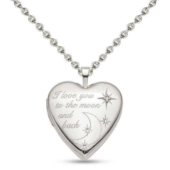 Diamond Accent "I love you to the moon and back" Heart Locket in