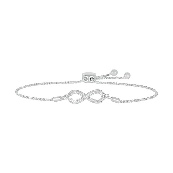 Diamond Accent Infinity Loop Bolo Bracelet in Sterling Silver â 9.5"