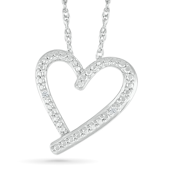 Diamond Accent Ribbon Heart Pendant in Sterling Silver