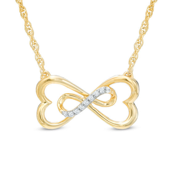 Diamond Accent Sideways Heart-Shaped Infinity Necklace in 10K Gold