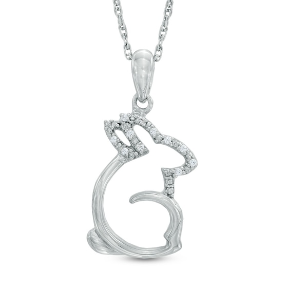 Diamond Accent Sitting Rabbit Pendant in Sterling Silver