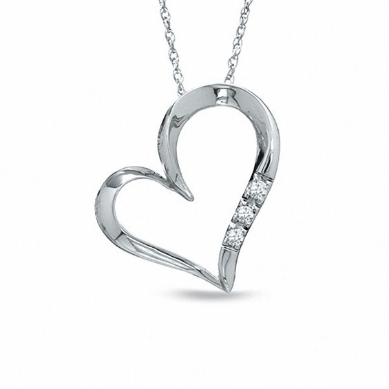 Diamond Accent Three Stone Heart Pendant in 10K White Gold